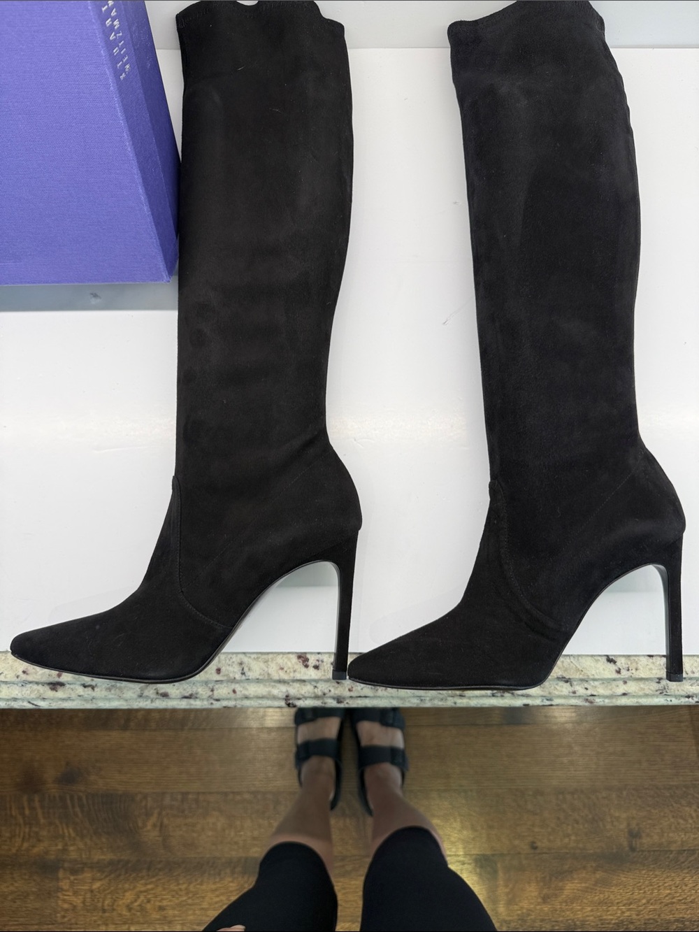Stuart Weitzman Tall Black Suede Over-the-Knee Pointed-Toe Boots - Picture 7 of 8